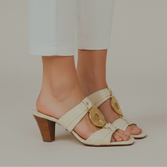 Anne Klein Cream Sandals with Gold Accent - Picture 1 of 16